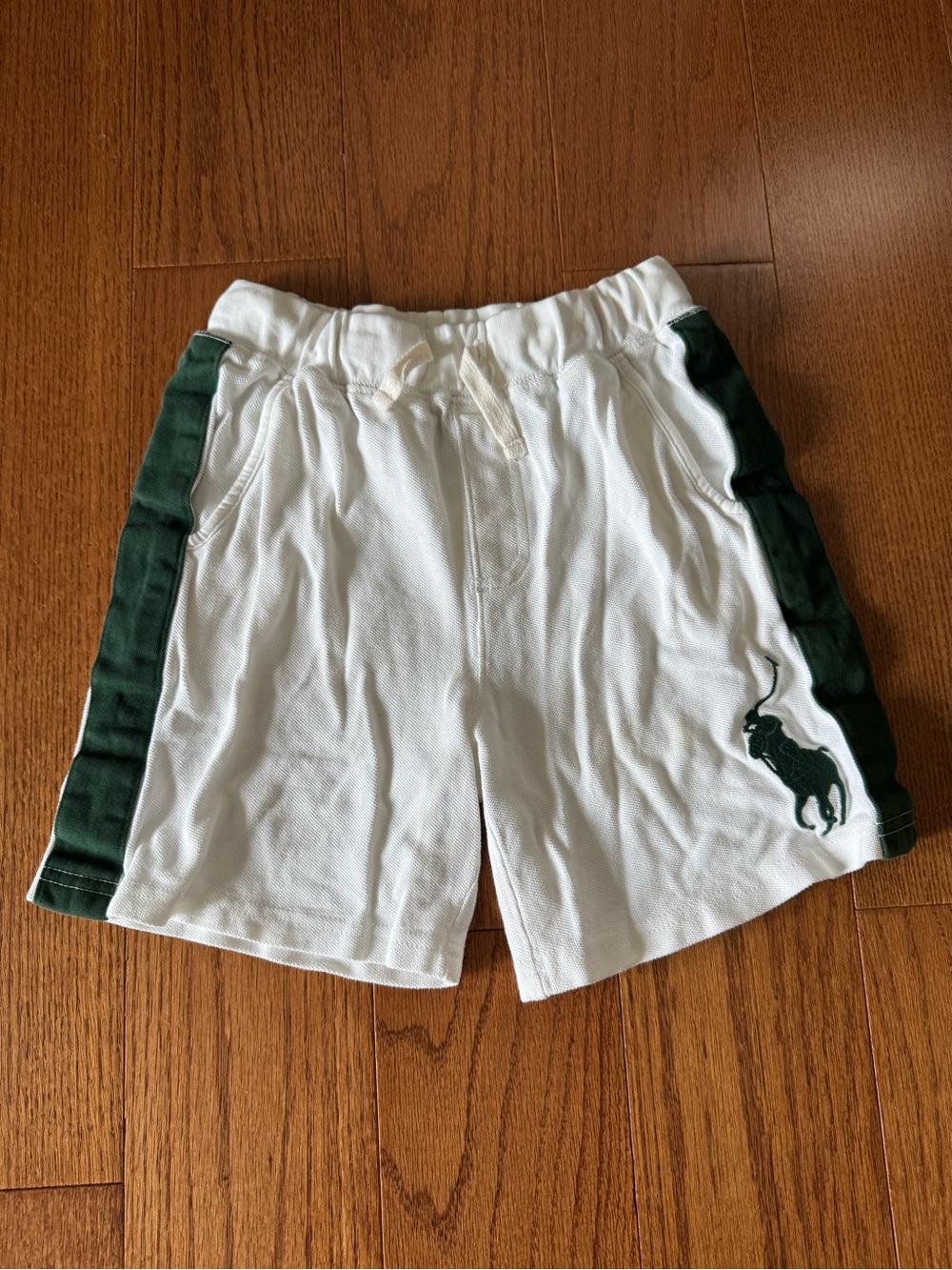 Polo Ralph Lauren white shorts with green side stripes pony logo Boy’s size 7